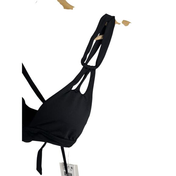 Becca Color Code Elaine Black Split Strap Tie Back Bikini Swimsuit Top Size M - Picture 5 of 9